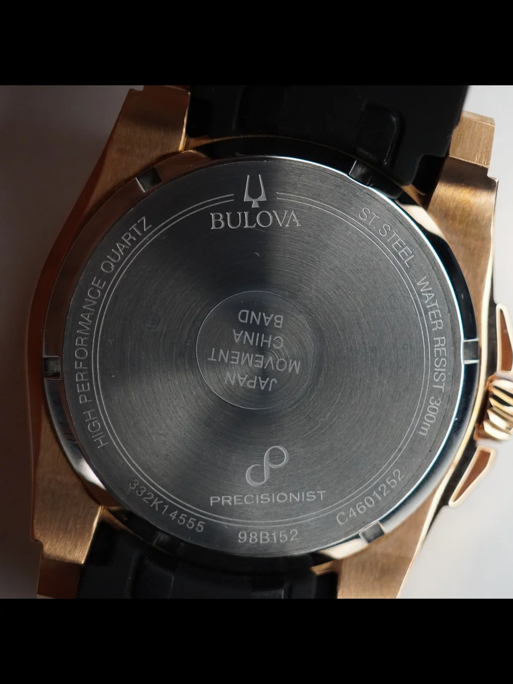 Bulova Precisionist 262kHz 300M Diver Rose Gold Black Rubber Men's Watch 98B152
